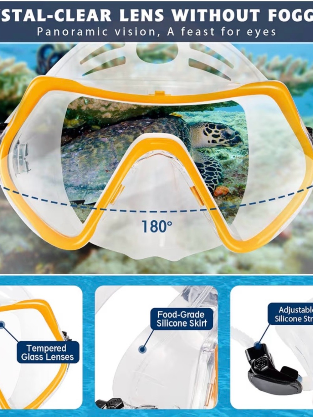 NEW In Mesh & Plastic Bag Yellow & Black 5pc Snorkel Set - Picture 9 of 12